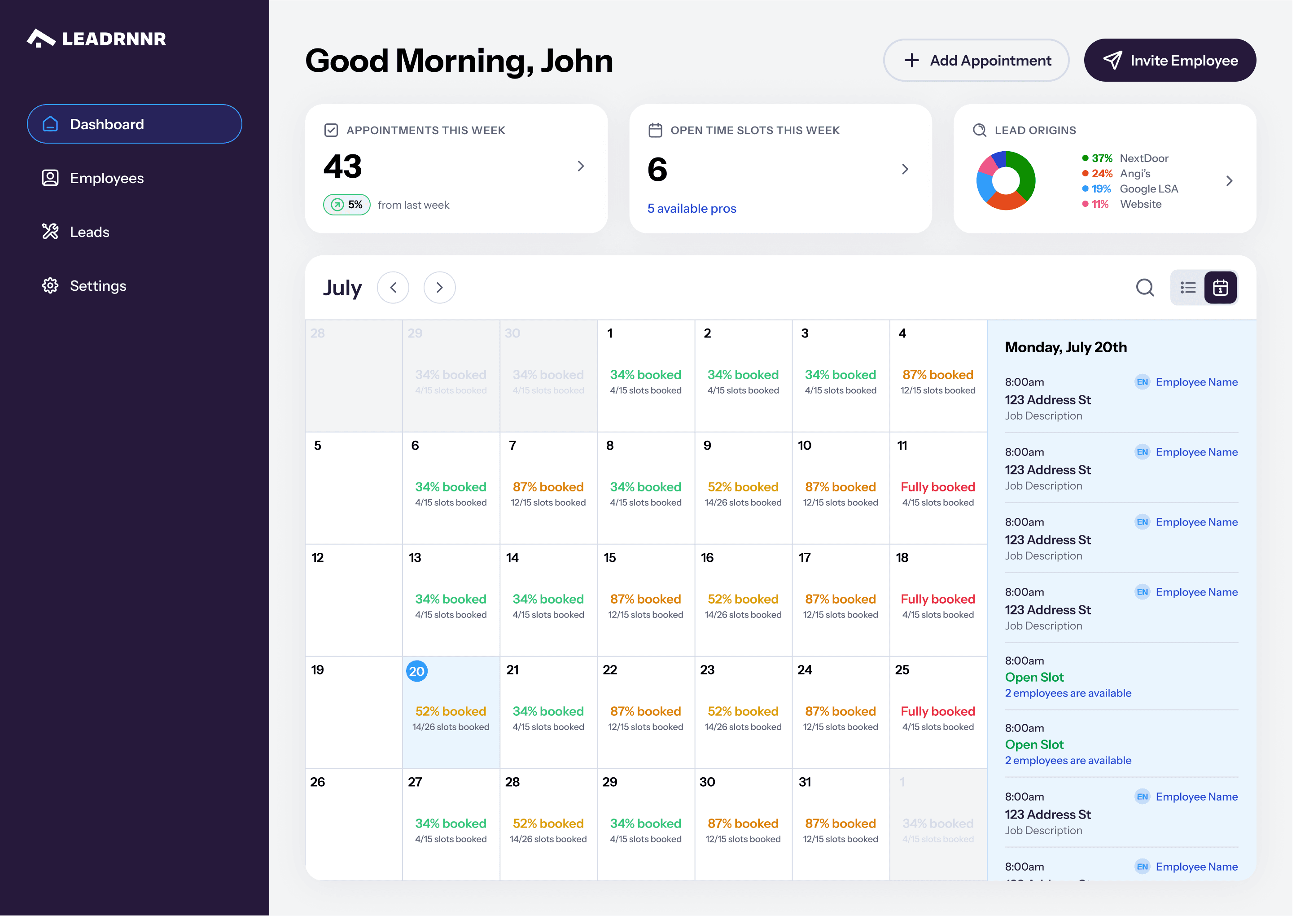 Real-time availability view in LeadRnnr